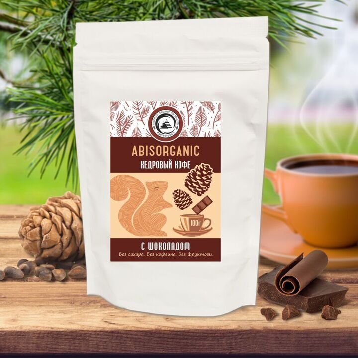 Кедровый кофе ABISORGANIC с шоколадом без сахара и кофеина, 100г